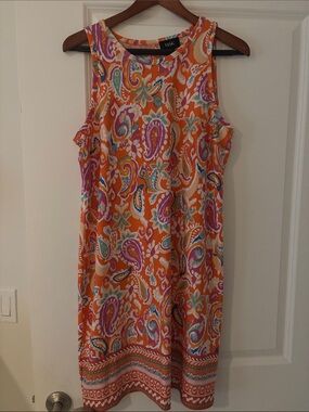 MSK Orange Paisley Sleeveless Shift Midi Dress